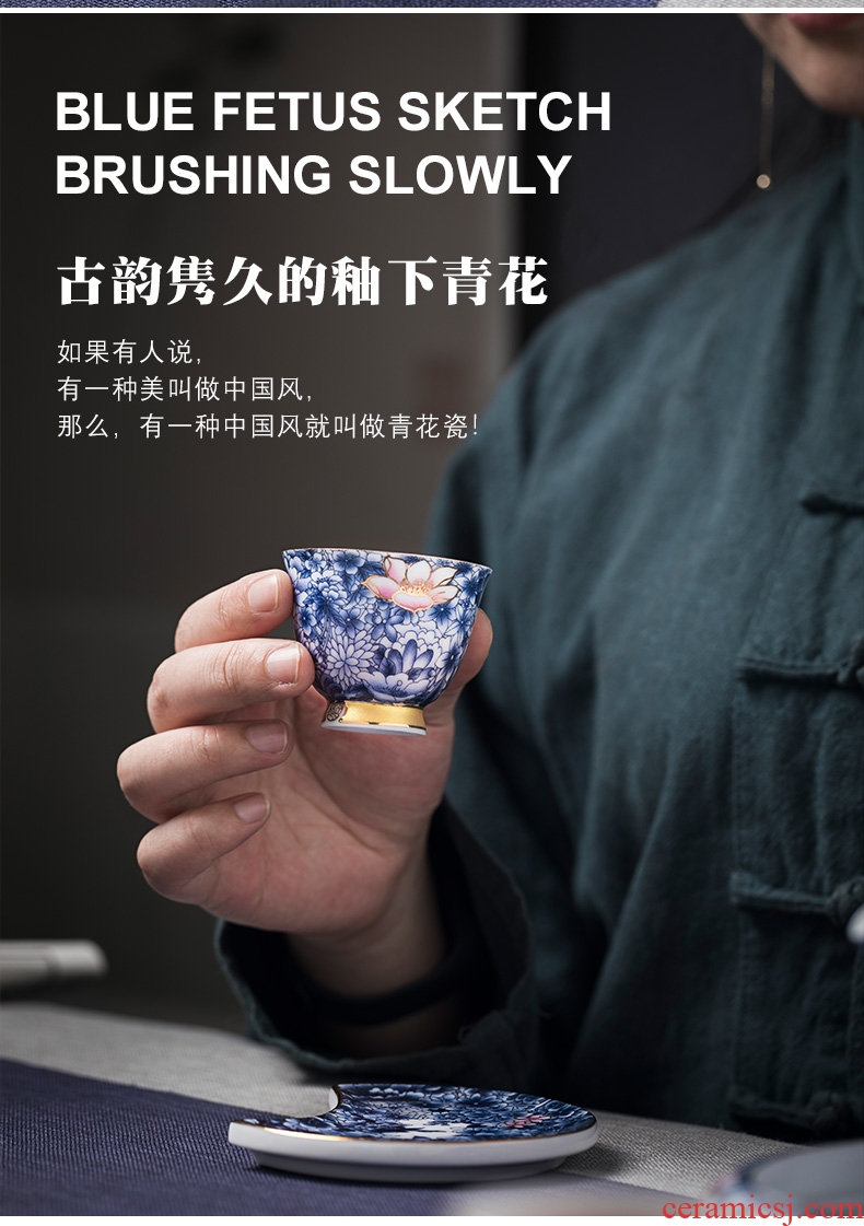 Blue and white porcelain teacup household white jade porcelain sample tea cup jingdezhen ceramic bowl kung fu tea set small bowl with single CPU