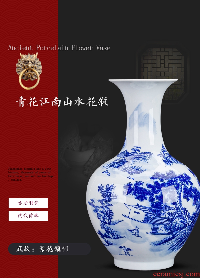 Jingdezhen blue and white porcelain vases, flower arrangement sitting room of Chinese style household ceramics study adornment handicraft furnishing articles gifts