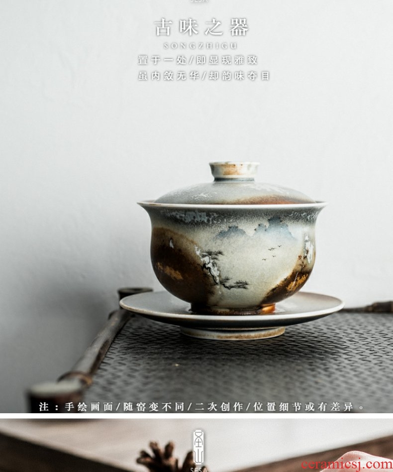 Continuous grain of wood up change hand - made humanities kei chan tureen jingdezhen kung fu tea set three to make tea tureen ceramic bowl