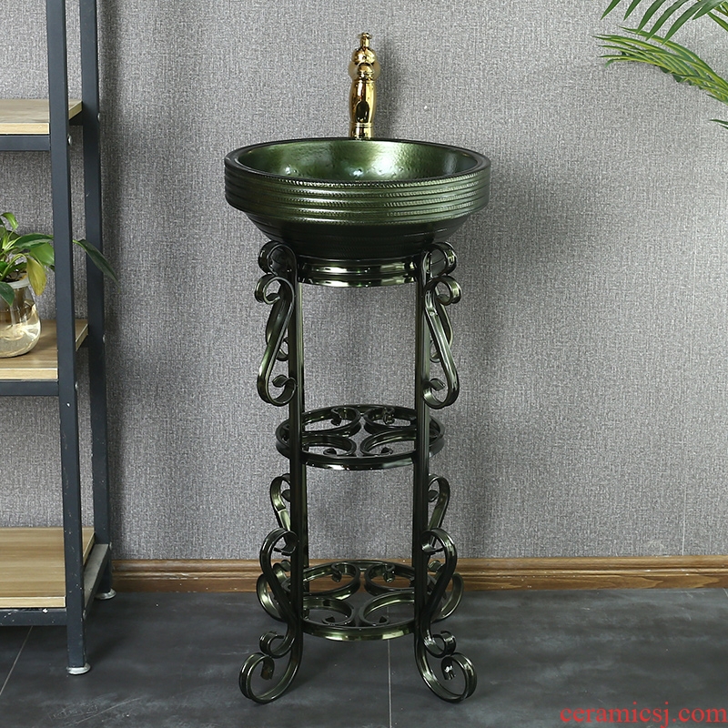 Ceramic light pillar type lavatory European - style key-2 luxury creative floor sink basin metal glaze one pillar basin