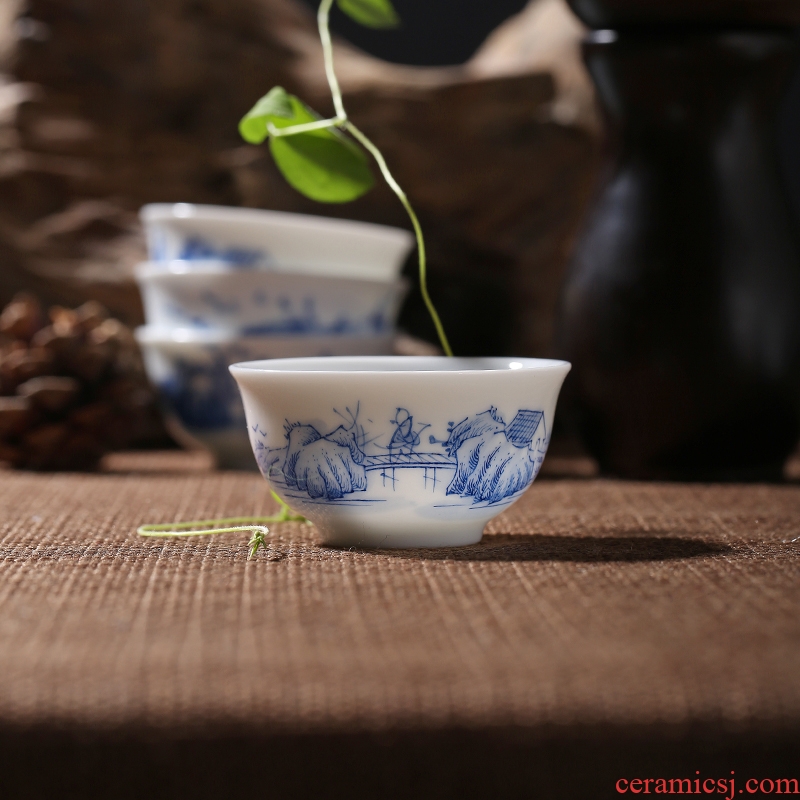 Red leaves the home of kung fu tea set of jingdezhen ceramics under high temperature and fine white porcelain hand - made glaze color landscape tea sets