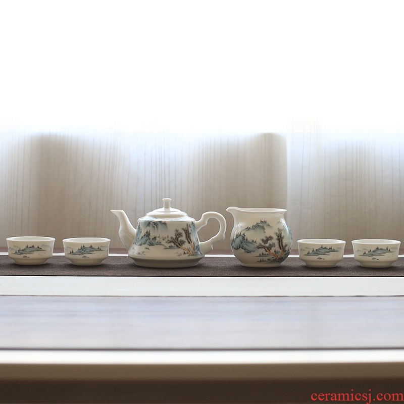 Red ceramic high temperature of a complete set of fine white porcelain kung fu tea set jingdezhen teapot teacup 8 mountains