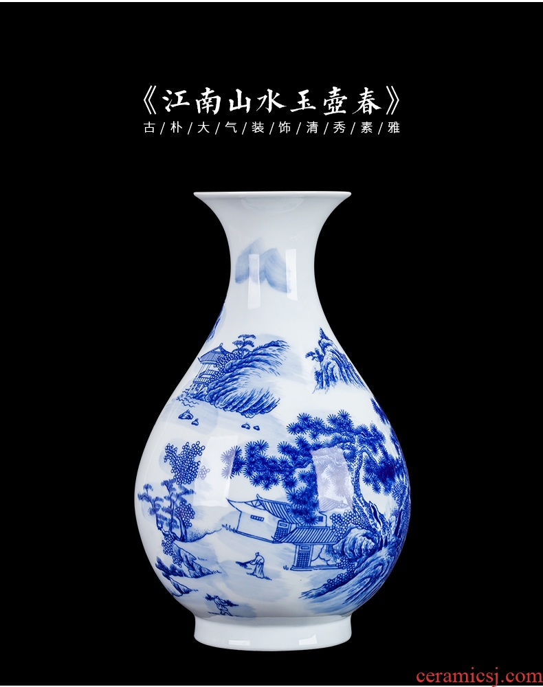 Jingdezhen blue and white porcelain vases, flower arrangement sitting room of Chinese style household ceramics study adornment handicraft furnishing articles gifts