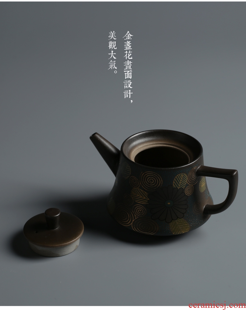 Is good source Japanese coarse pottery creative zen gold pot pot of tea ware ceramic retro girder household teapot