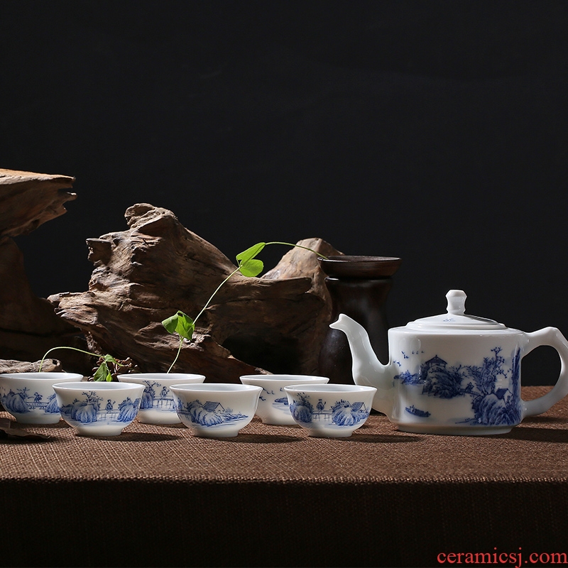 Red leaves the home of kung fu tea set of jingdezhen ceramics under high temperature and fine white porcelain hand - made glaze color landscape tea sets