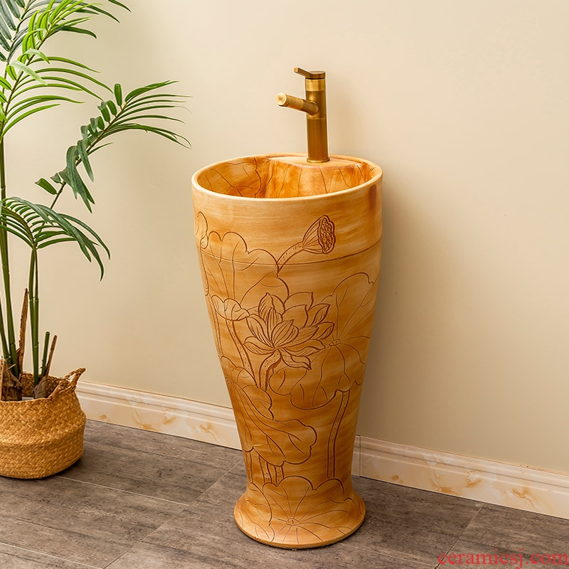 One - piece pillar carved lotus ceramics basin floor balcony is suing household toilet lavabo lavatory