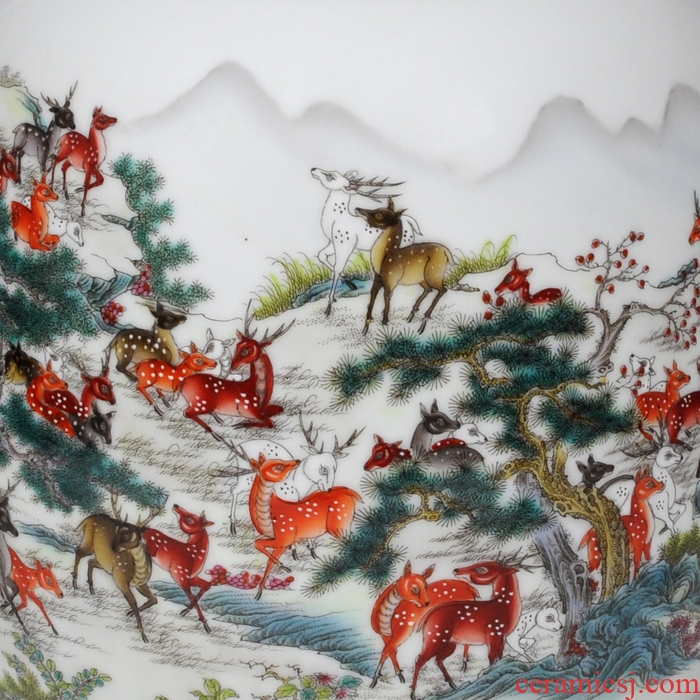Jingdezhen famille rose porcelain Zhang Bingxiang celebrity works pomegranate honour the deer modern antique vase handicraft