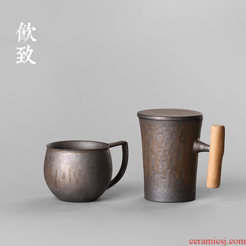 Restoring ancient ways to Japanese coarse ceramic keller of coffee drinks per high - capacity ceramic household water cups with cover glass