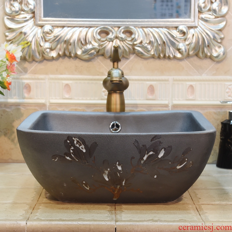 Jingdezhen ceramic lavatory basin basin sink art on four sides with brown demand overflowing