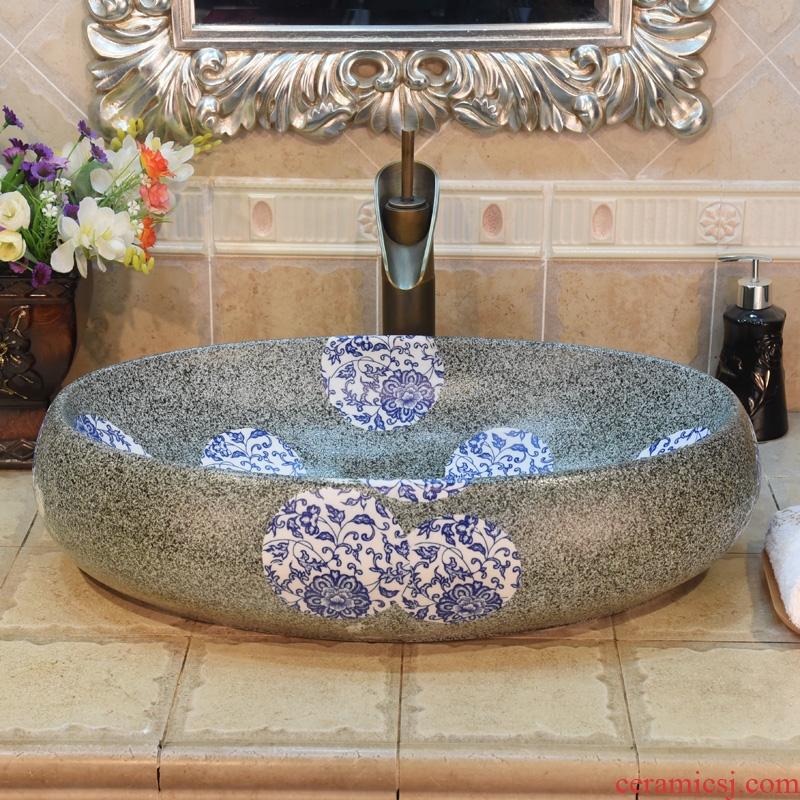 Jingdezhen ceramic basin basin lavatory basin basin sink art on elliptic ash green lotus flower