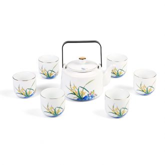 Orchid incense big teapot teacup suit girder pot of large capacity of a complete set of tea set high white household ceramics kung fu tea set
