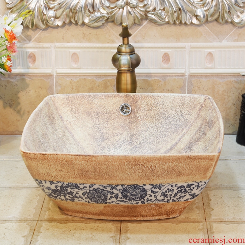Jingdezhen ceramic lavatory basin basin sink art stage sifang stone lotus flower double surplus water