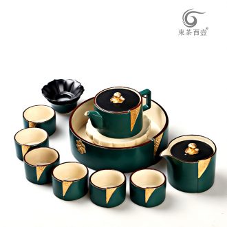 East west pot of kung fu tea set of a complete set of ceramic tea pot pot bearing boutique hand - made paint set of tea cups of zen