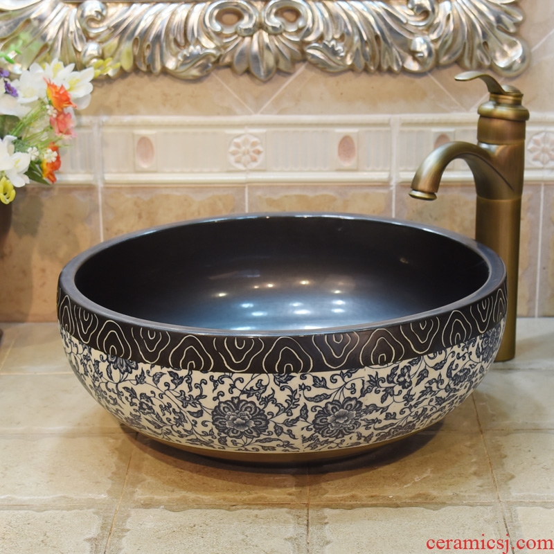 Jingdezhen ceramic lavatory basin basin art on the sink basin birdbath matte enrolled, black and white lotus flower