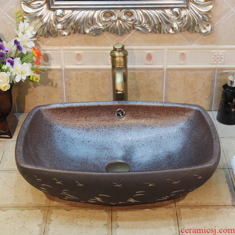 Jingdezhen ceramic lavatory basin basin sink art stage square double reed overflowing water birds