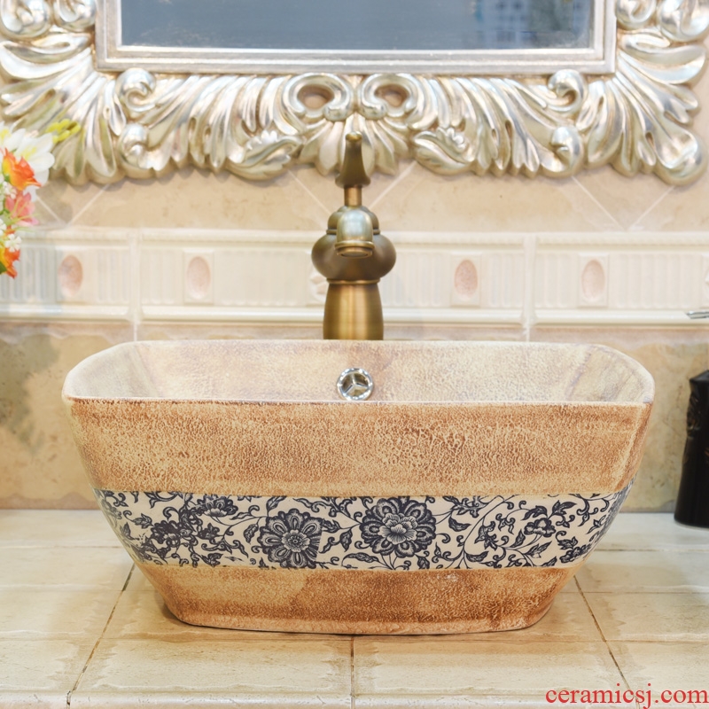 Jingdezhen ceramic lavatory basin basin sink art stage sifang stone lotus flower double surplus water