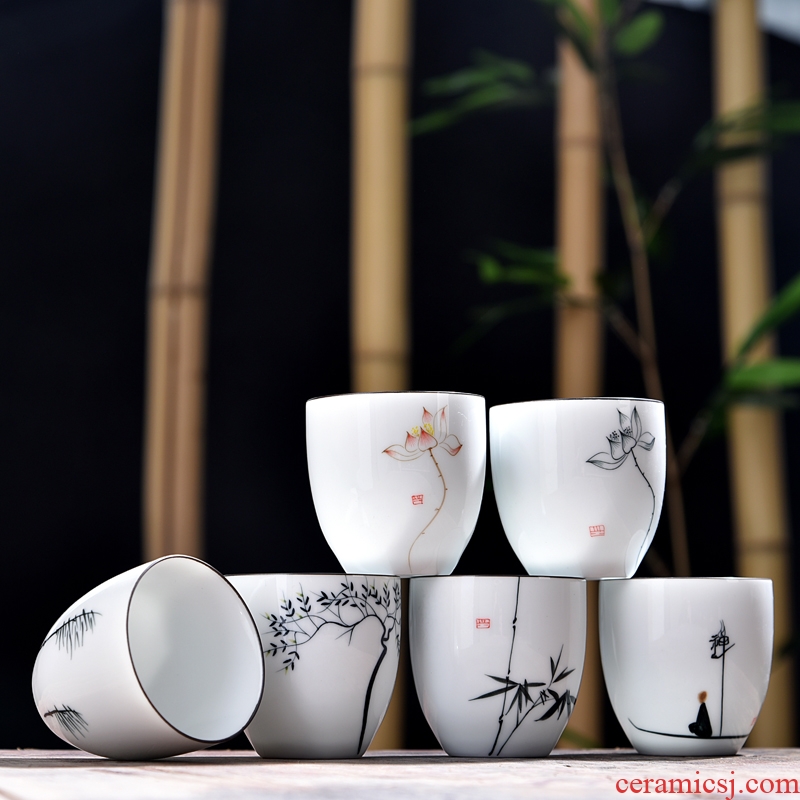 Gorgeous young kung fu tea set ceramic sample tea cup large white porcelain hand - made thin foetus master creative puer tea cup personal cup