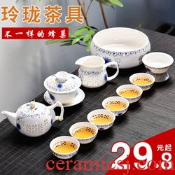 Gorgeous young semi automatic water ceramic tea set and exquisite hollow out tureen lazy time blunt tea cups