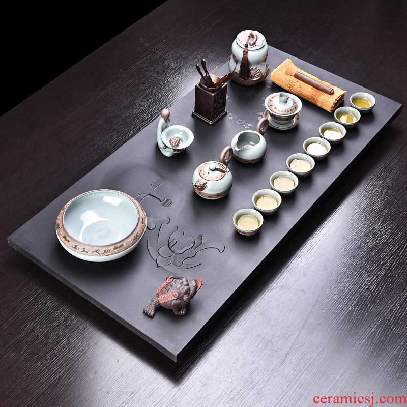 HaoFeng a complete set of ceramic tea set suit household sharply stone tea tray was solid wood tea table kung fu tea teapot teacup