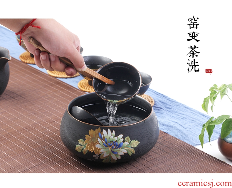 Three - dimensional flower surface kung fu tea set ceramic tea to wash to large bowl washing water in a jar is archaize up four treasures writing brush washer