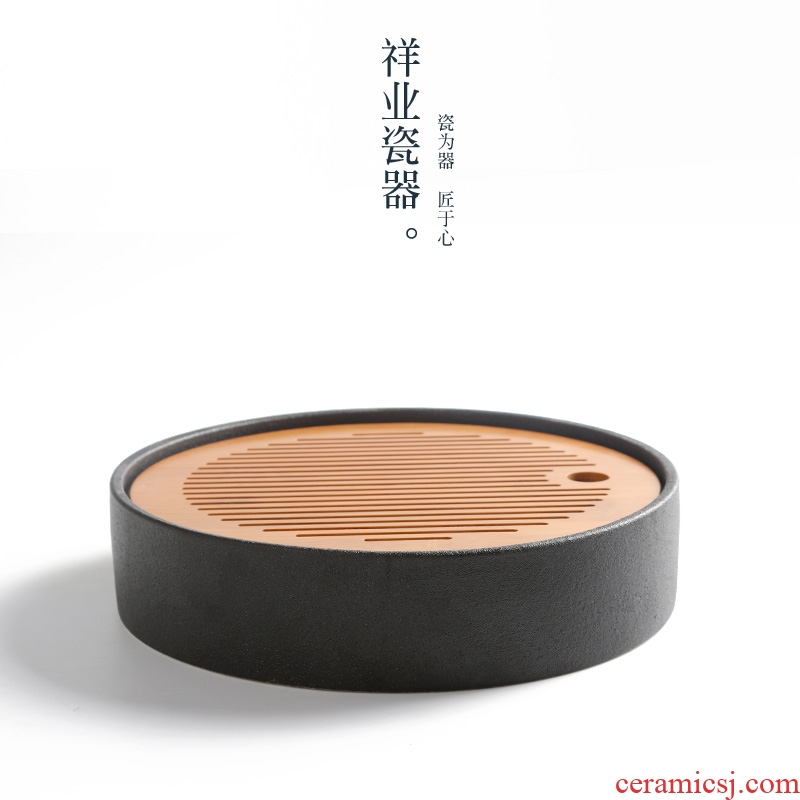 Auspicious industry ceramic Japanese kung fu tea tea tray circle size bamboo office water dry blister tray