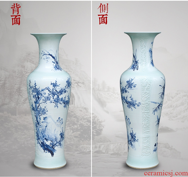 Jingdezhen ceramics landing large Chinese blue and white porcelain bottle gourd vase sitting room feng shui decorations furnishing articles - 567047571881