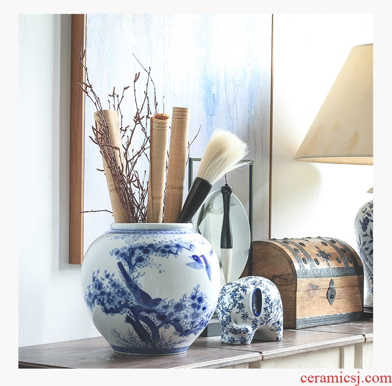 Jingdezhen ceramics archaize large general pot of blue and white porcelain vase sitting room of Chinese style household decorates porch place - 554217289285