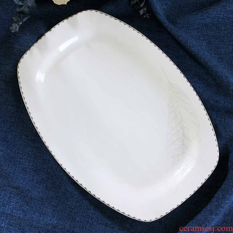 Creative household number fish dish of jingdezhen ceramics tableware can microwave rectangle Chinese dishes simple dishes