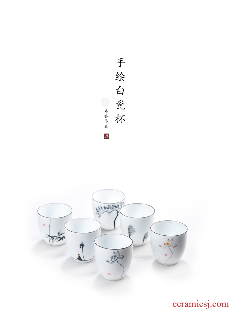 Gorgeous young kung fu tea set ceramic sample tea cup large white porcelain hand - made thin foetus master creative puer tea cup personal cup