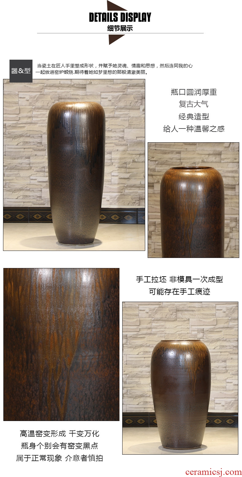 Chinese style household ceramics high porch decorate sitting room ground vase hydroponics simulation big dry flower Nordic decorative furnishing articles - 555872000456