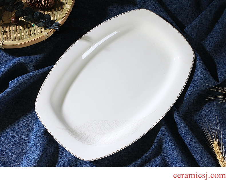 Creative household number fish dish of jingdezhen ceramics tableware can microwave rectangle Chinese dishes simple dishes