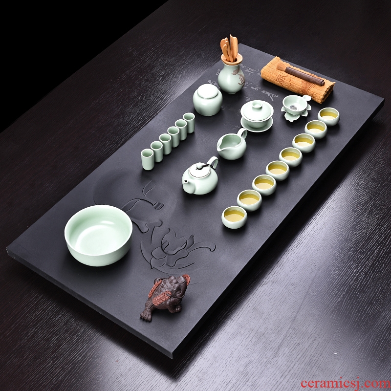 HaoFeng a complete set of ceramic tea set suit household sharply stone tea tray was solid wood tea table kung fu tea teapot teacup