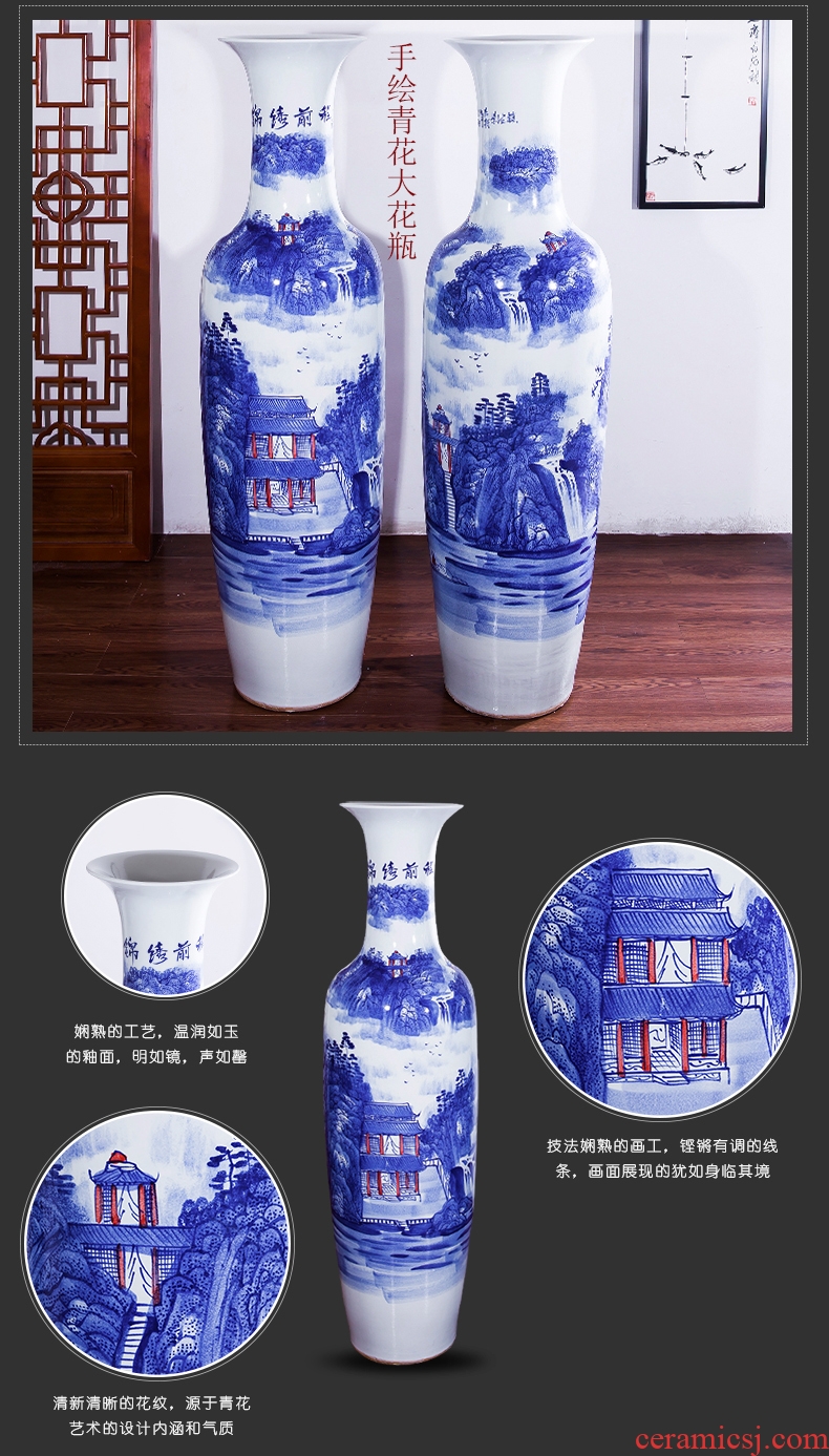 Jingdezhen ceramics of large blue and white porcelain vase furnishing articles to heavy sitting room adornment large hotel opening gifts - 561122692710