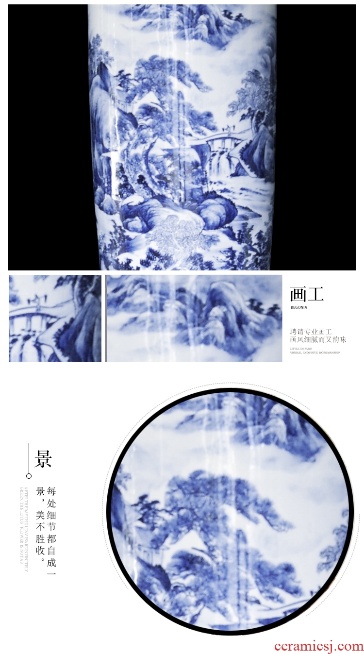 Blue and white porcelain of jingdezhen ceramics hand - made bright future of large vases, modern Chinese style living room decoration furnishing articles