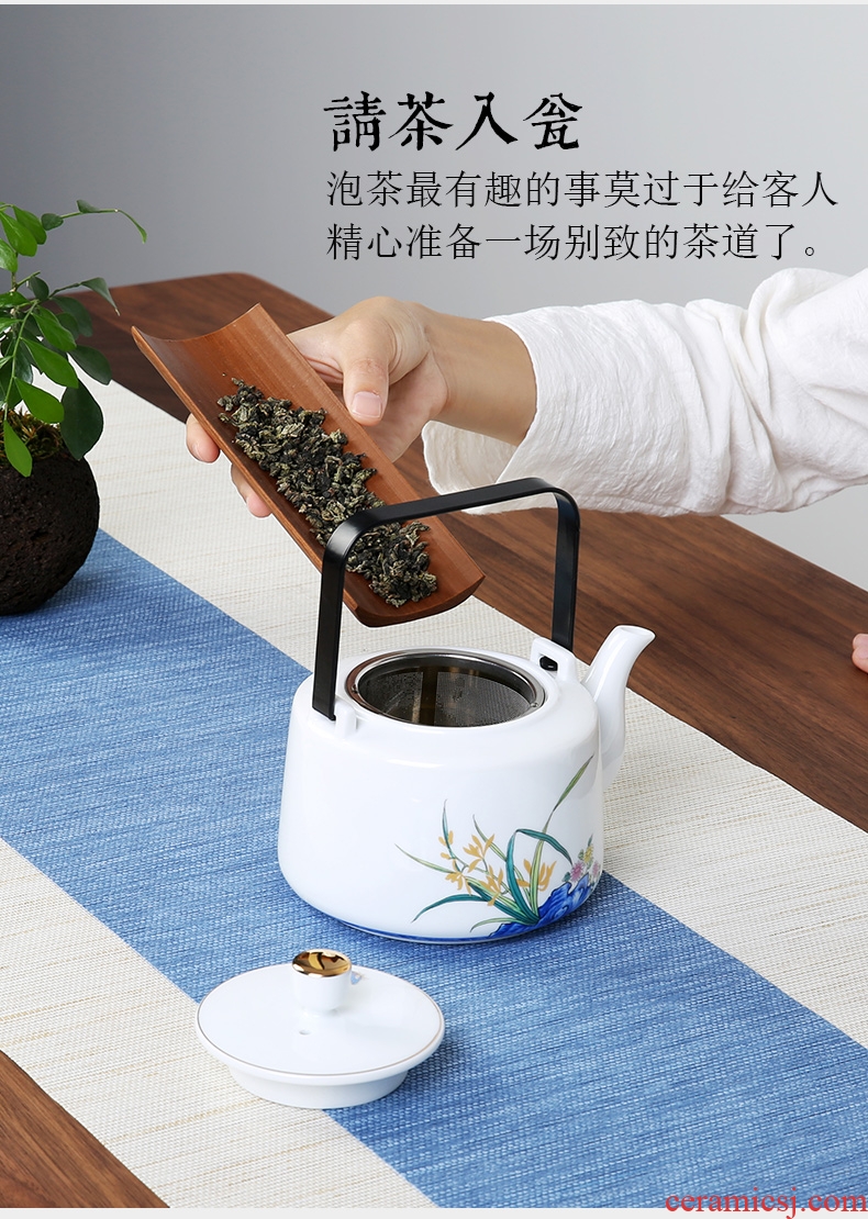 Orchid incense big teapot teacup suit girder pot of large capacity of a complete set of tea set high white household ceramics kung fu tea set