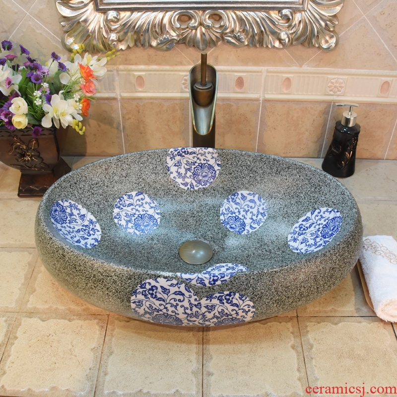 Jingdezhen ceramic basin basin lavatory basin basin sink art on elliptic ash green lotus flower