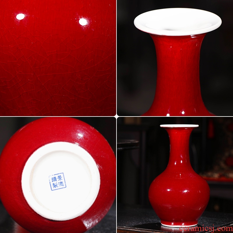 Jingdezhen ceramics archaize lang red crackle vases, flower arranging Chinese style restoring ancient ways household adornment handicraft furnishing articles