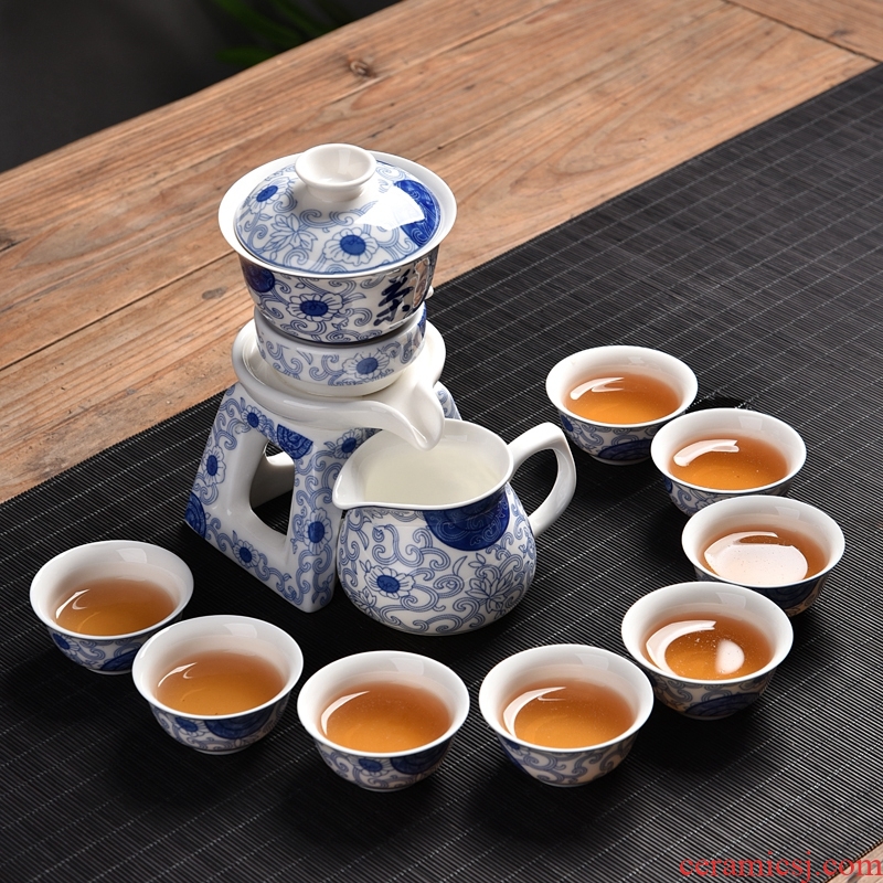 Gorgeous young half automatic kung fu tea set celadon fortunes of household ceramics creative lazy people make tea