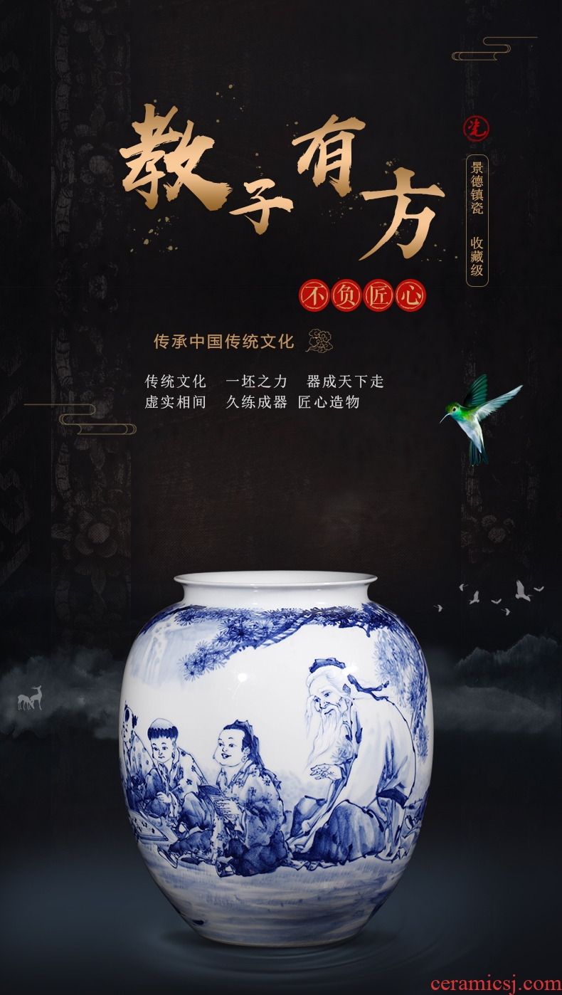 Master of jingdezhen ceramics hand - made "outnumbered" blue and white porcelain vase in the living room home furnishing articles