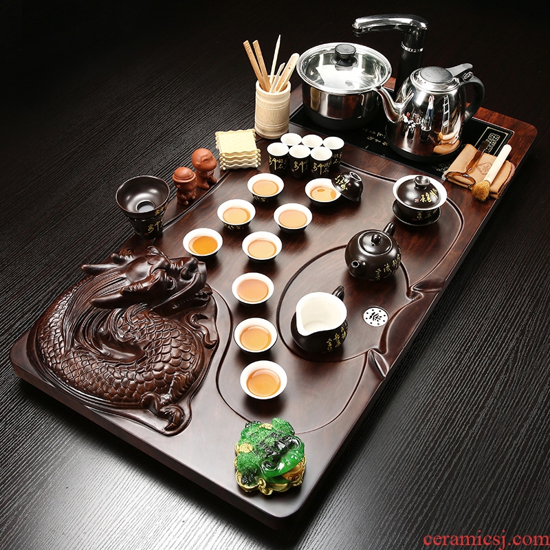 Gorgeous young kung fu tea set tea taking of a complete set of household ceramic tea set tea tray embossed dragon tea tea tray