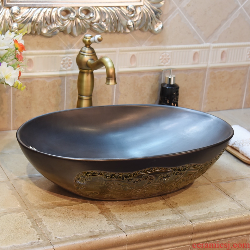 Jingdezhen ceramic lavatory basin stage art basin sink oval blackish green carriage