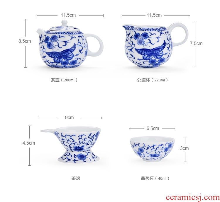 Morning xiang ceramic kung fu tea set suit money butterfly green rhyme tureen of a complete set of blue and white porcelain teapot tea gift box