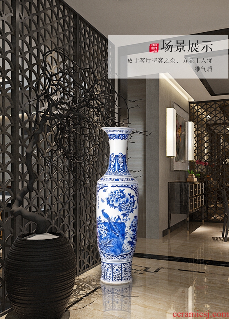 Blue and white porcelain of jingdezhen ceramics hand - made peony of large vases, Chinese style living room decoration villa furnishing articles