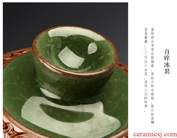 Gorgeous young tureen hand - made ceramic glass only three bowls of ice crack kung fu tea set thickening worship teacup