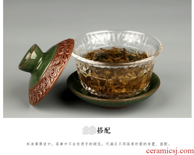 Gorgeous young tureen hand - made ceramic glass only three bowls of ice crack kung fu tea set thickening worship teacup