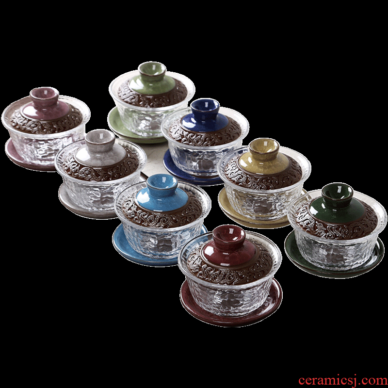 Gorgeous young tureen hand - made ceramic glass only three bowls of ice crack kung fu tea set thickening worship teacup