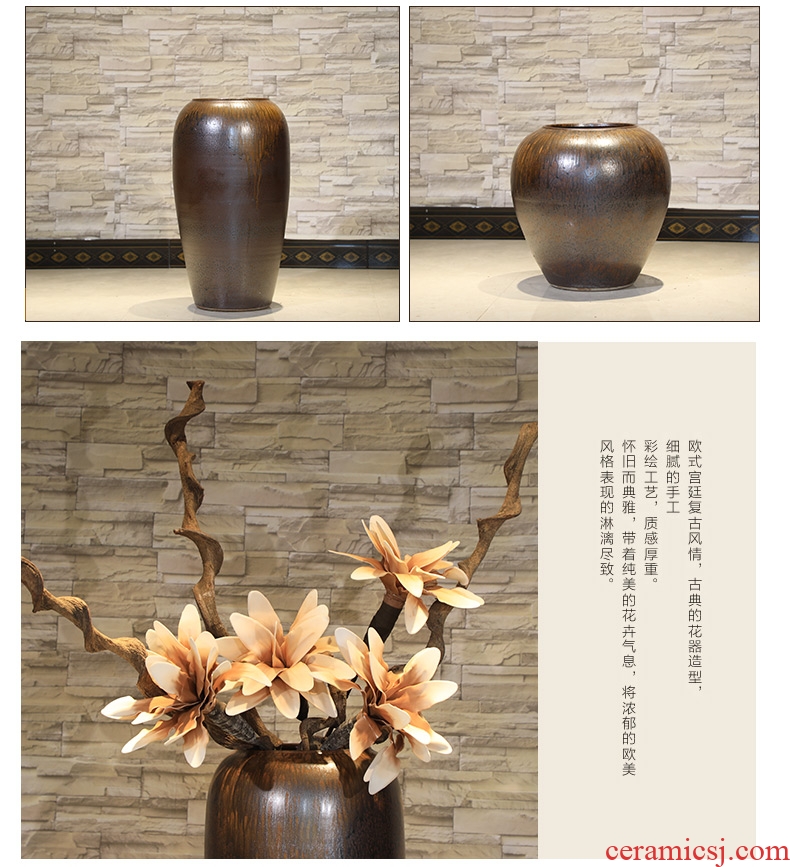 Chinese style household ceramics high porch decorate sitting room ground vase hydroponics simulation big dry flower Nordic decorative furnishing articles - 555872000456