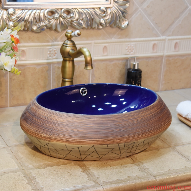 Jingdezhen ceramic lavatory basin stage basin water up blue glaze art basin sink the ellipse