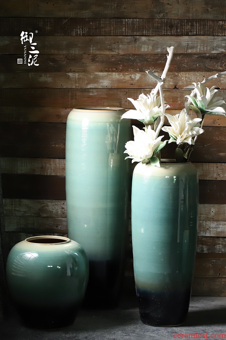 The Big vases, ceramic sitting room adornment is placed wave flower arranging flower implement modern blue and white contracted porcelain vase - 567162669852