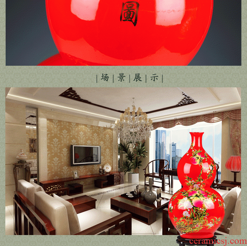 Jingdezhen ceramics China red sitting room of large vase flower arrangement home decoration of Chinese style hotel opening furnishing articles - 45575380251